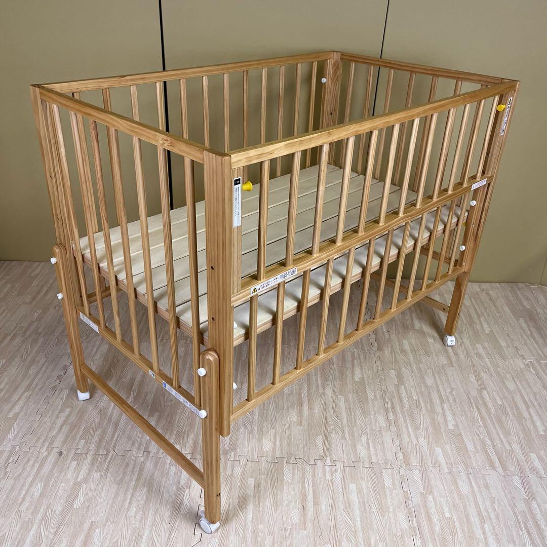 除菌清掃済　☆美品☆　大和屋　キホン　ベビーベッド　ナチュラル　上下すのこ