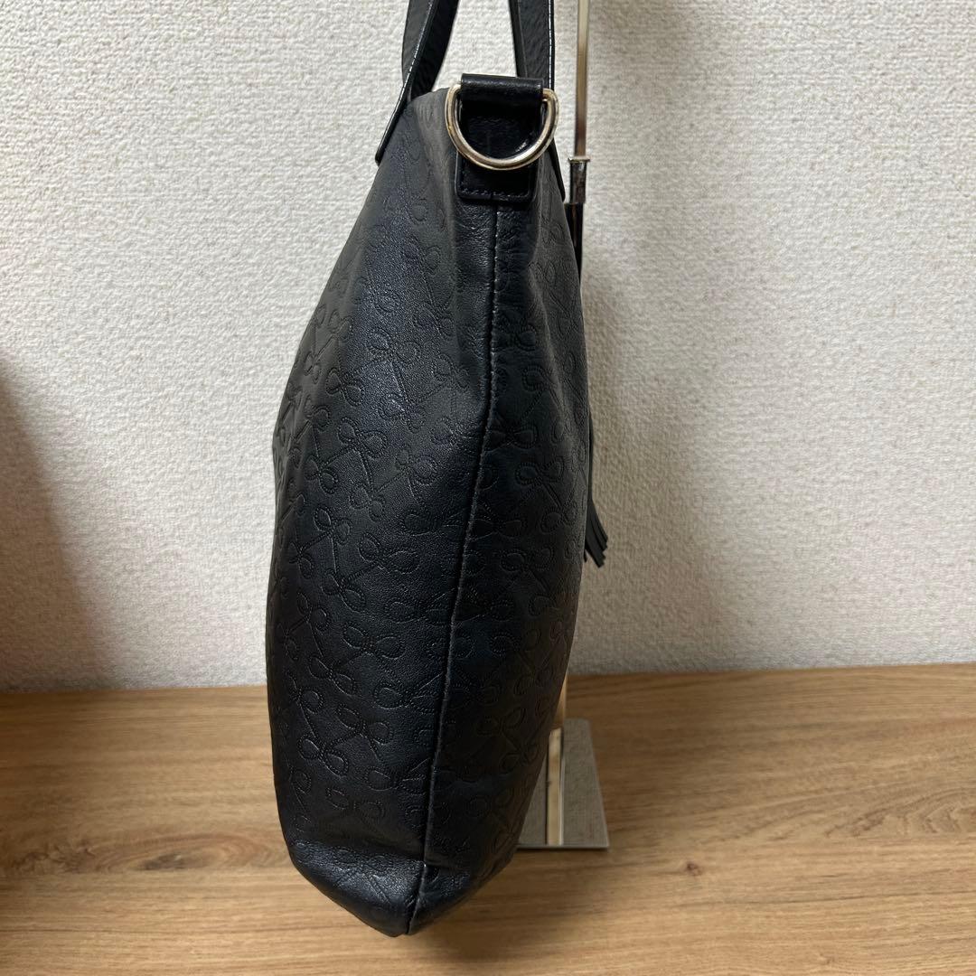 アニヤハインドマーチ　ショルダーバッグ　レザー　ブラック　フリンジトートバッグ