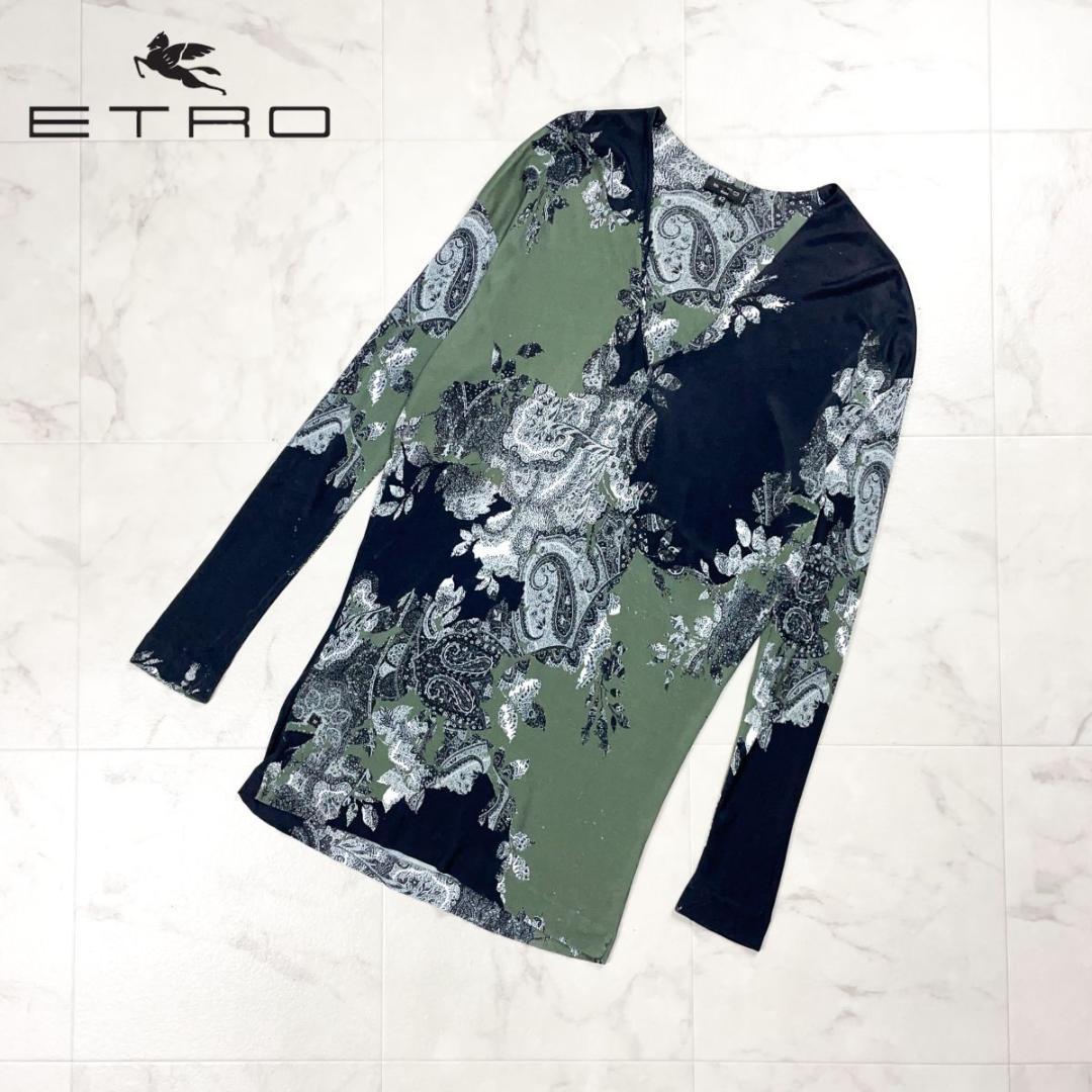 ETRO ペイズリー柄Vネックカットソー カーキ サイズ42*HD1281