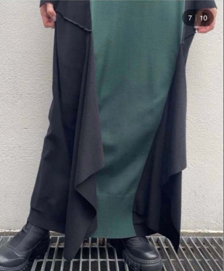 美品★ レイヤードミックスデザインニットワンピース