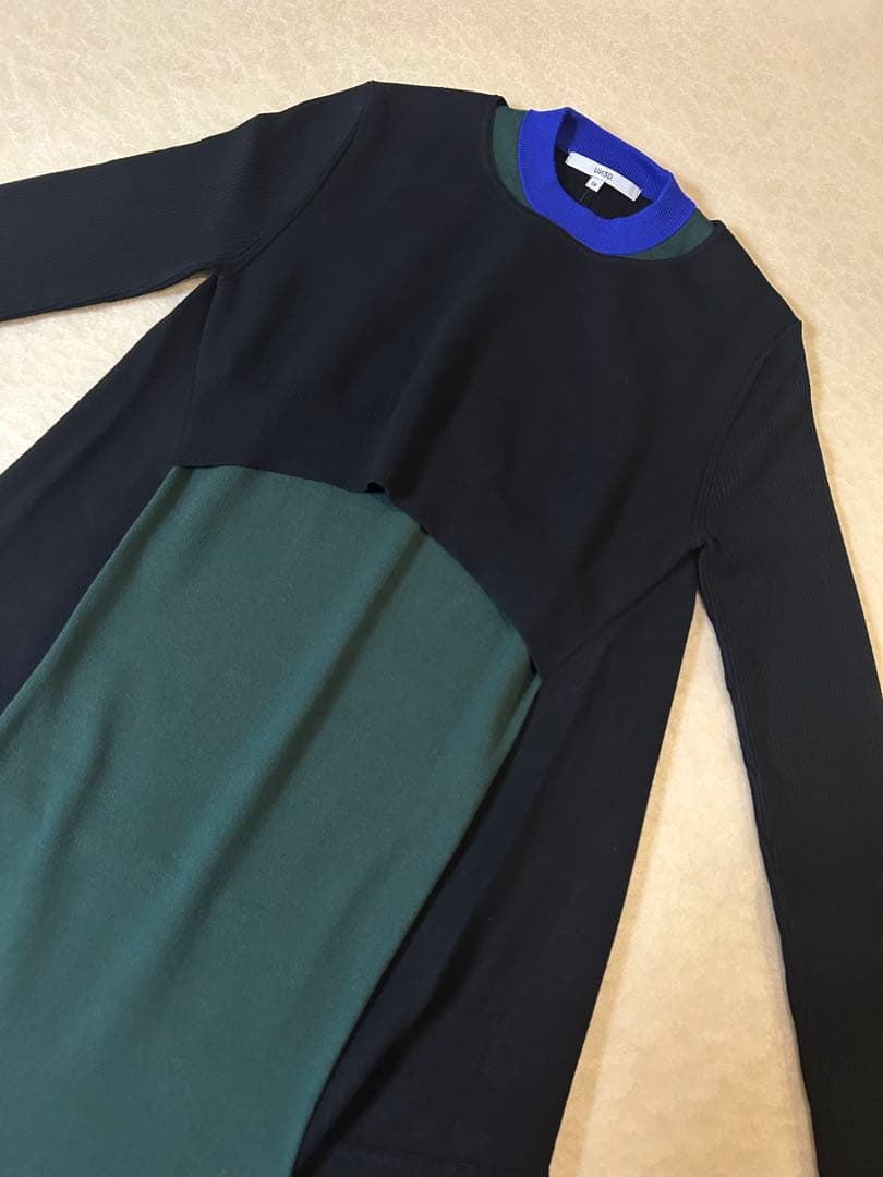 美品★ レイヤードミックスデザインニットワンピース