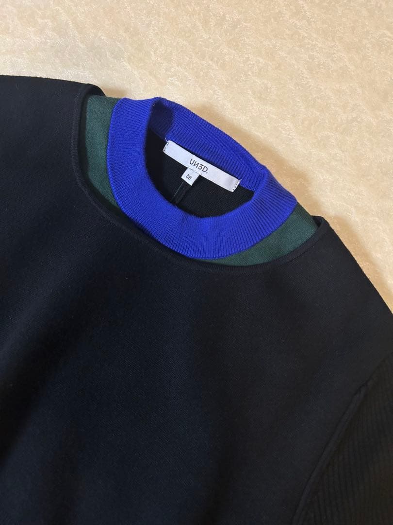 美品★ レイヤードミックスデザインニットワンピース