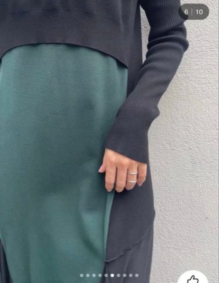 美品★ レイヤードミックスデザインニットワンピース