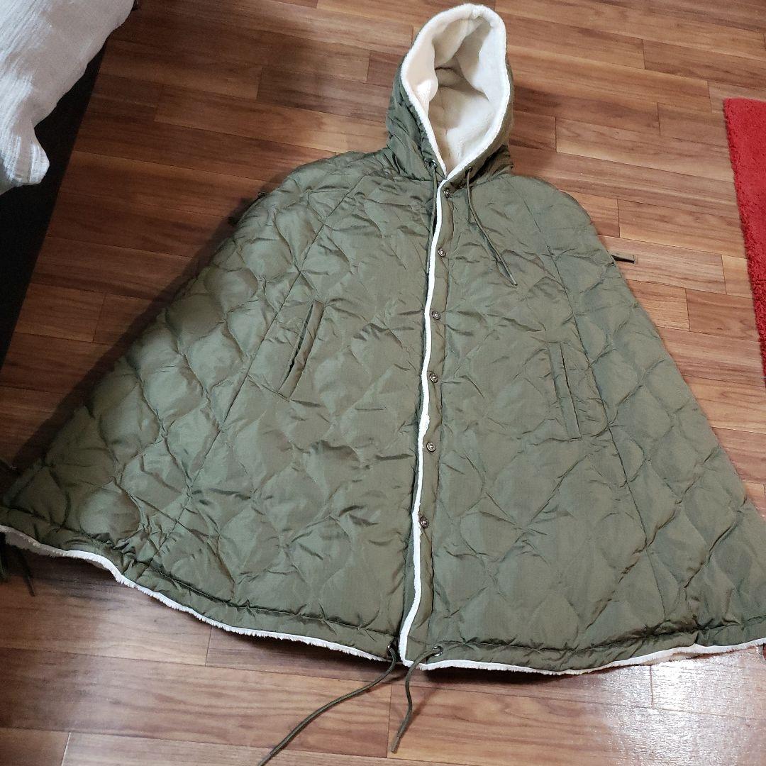 TAION ポンチョ・ケープコート D.オリーブ×クリーム