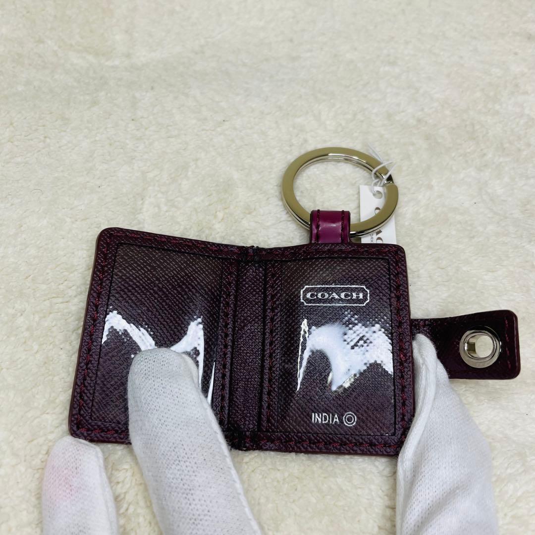 COACH コーチ 手帳型 チャーム フォトフレーム キーリング パープル 紫