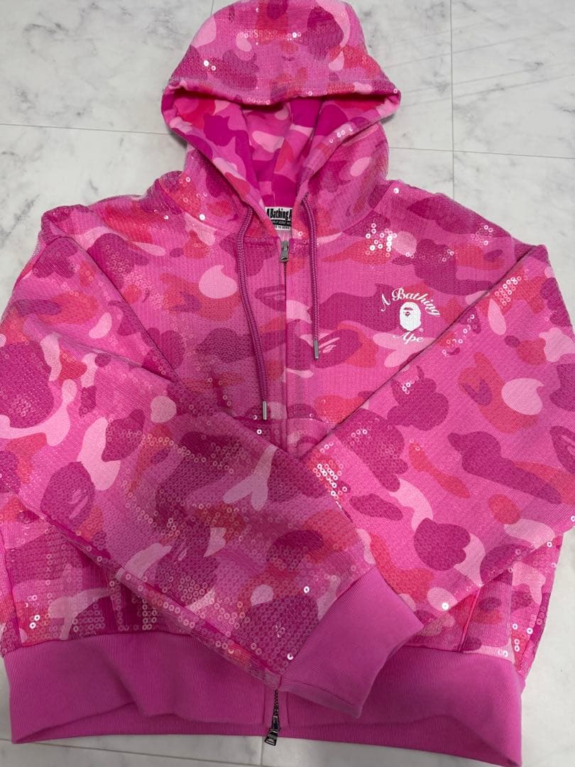 トップス APE HEAD SEQUIN CROPPEDFULL ZIP HOOOIE