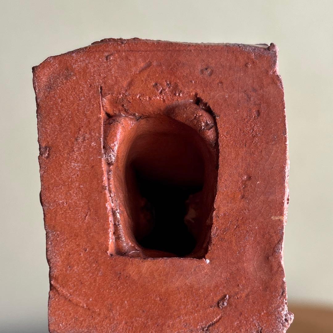 赤花入 寺垣外窯 杉本貞光 掛花入 花瓶 共箱 直径38cm