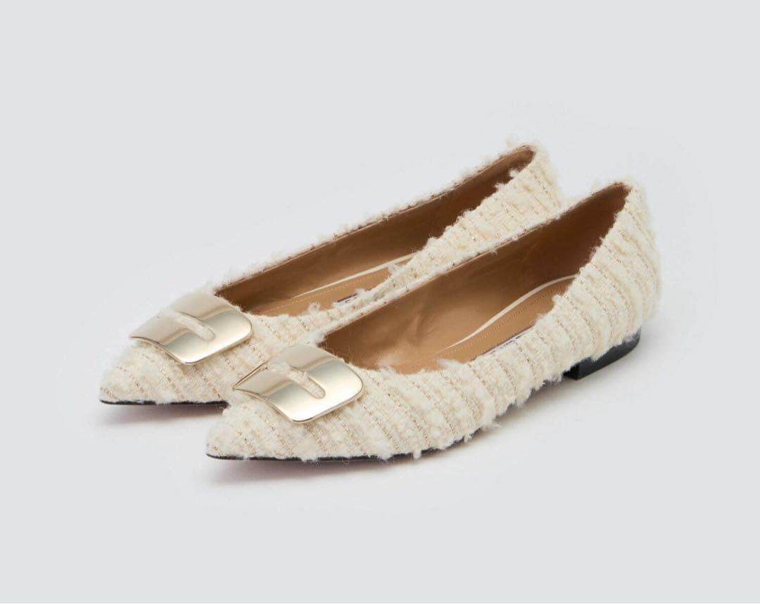 ペリーコ　フラットシューズ 38 ツイード　ホワイト