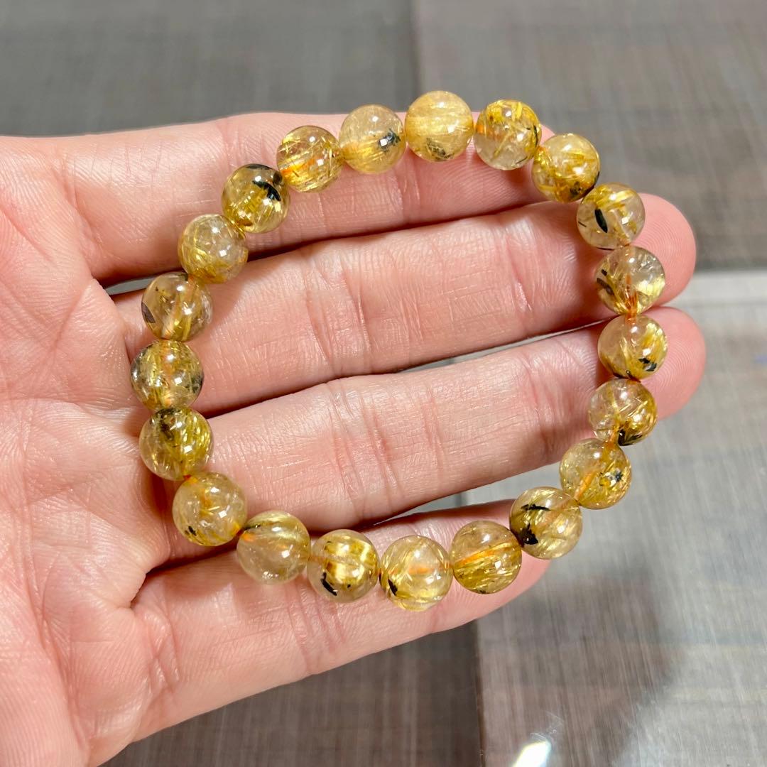 金運強　太陽放射ルチルブレスレット　ヘマタイト　ルチルクォーツ　2-1