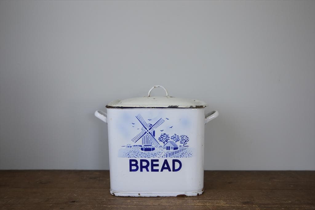 英国アンティーク琺瑯製ブレッド缶/ホーローキャニスター/米びつ(83-243)
