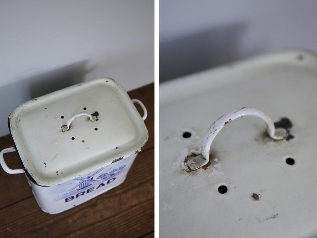 英国アンティーク琺瑯製ブレッド缶/ホーローキャニスター/米びつ(83-243)