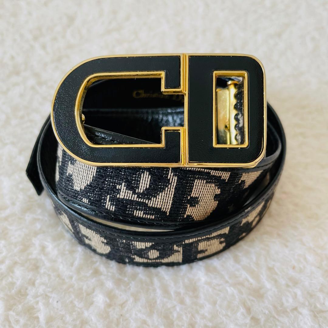 Christian Dior ベルト 黒 レディース トロッター柄 ディオール