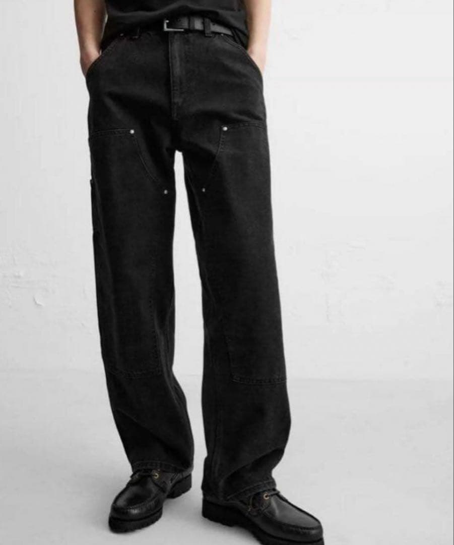 ZARA ダブルニー　ペインターパンツ　ブラックデニム　完売品