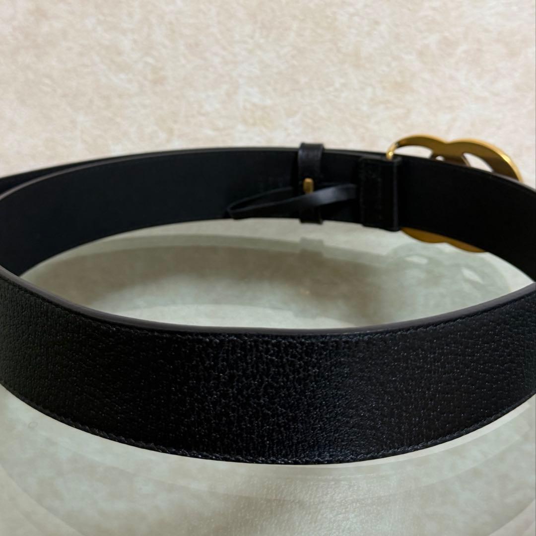 【Gucci/グッチ】箱&ポーチ付き ダブルG スリムベルト ゴールド レザー