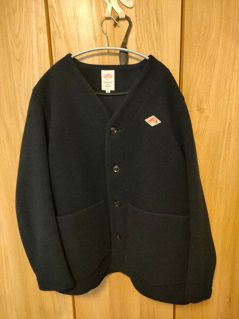 danton ノーカラー　ウールコート　ネイビー