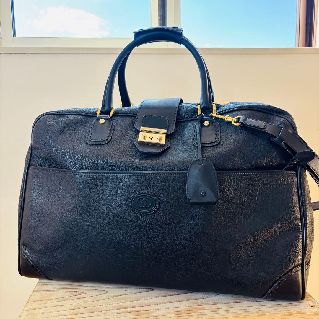 GUCCI レザー　ボストンバッグ　本革　ブラック　ヴィンテージ　大型バッグ