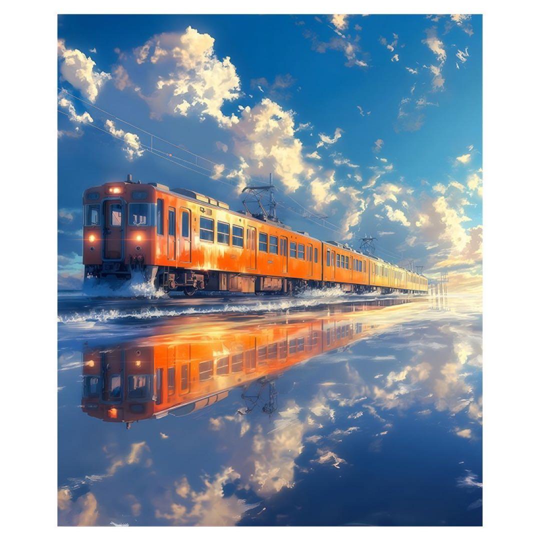 オレンジの鉄道風景画