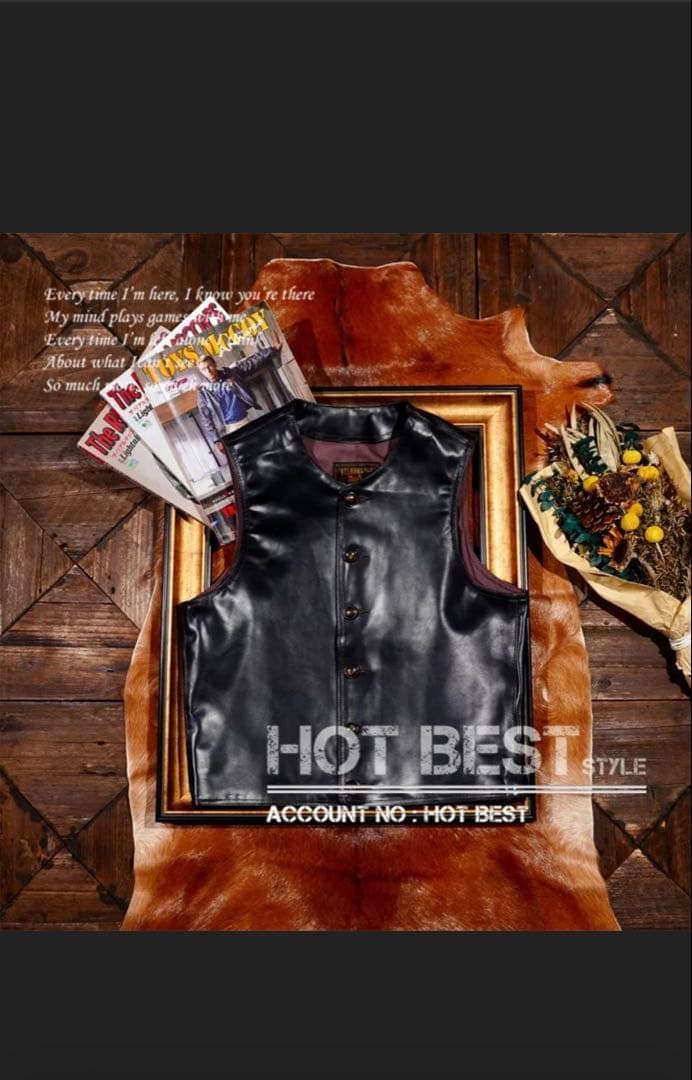 1.2mmの茶芯ホースハイド（馬革）を使用した、メンズ用レザーベストSサイズ