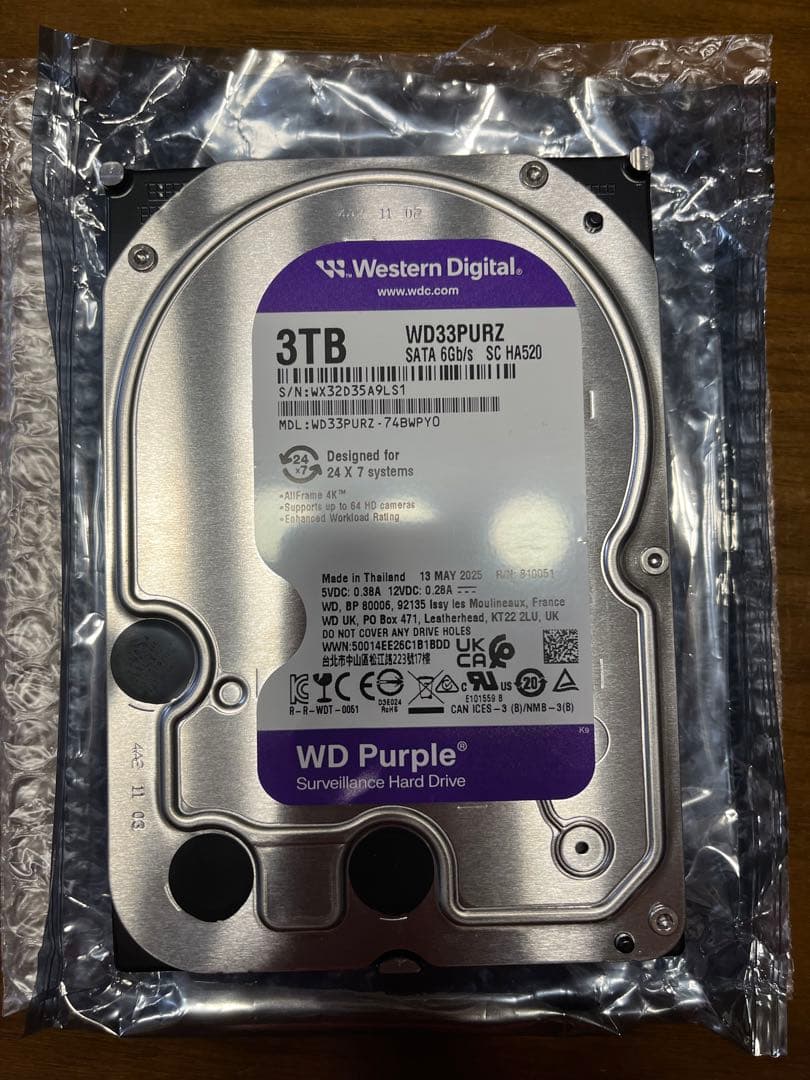 WD Purple 3TB 内蔵型ハードディスクドライブ