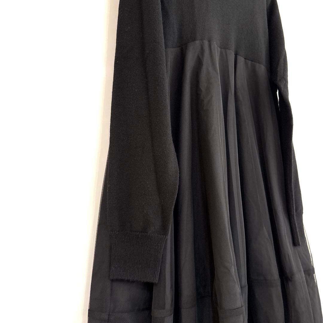 美品 ビアズリー beardsleyニットチュール マル ワンピース ブラック