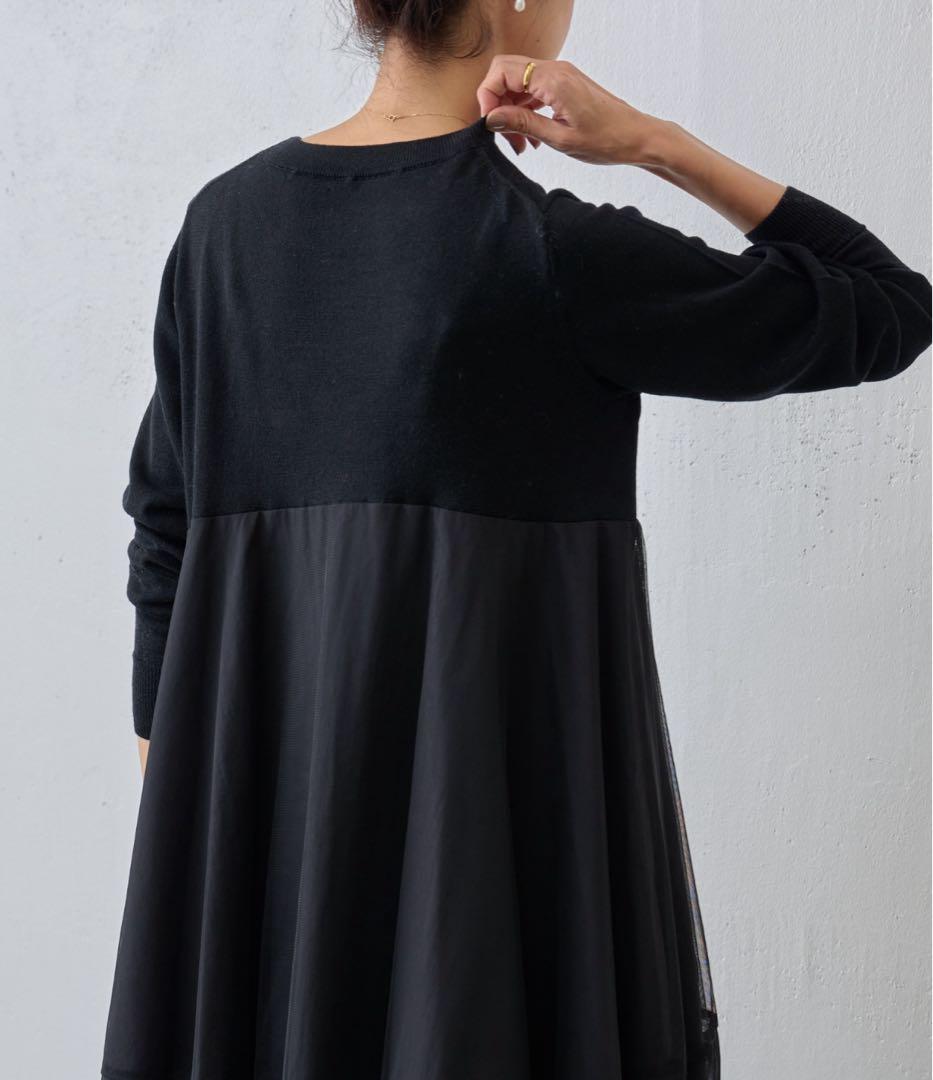 美品 ビアズリー beardsleyニットチュール マル ワンピース ブラック