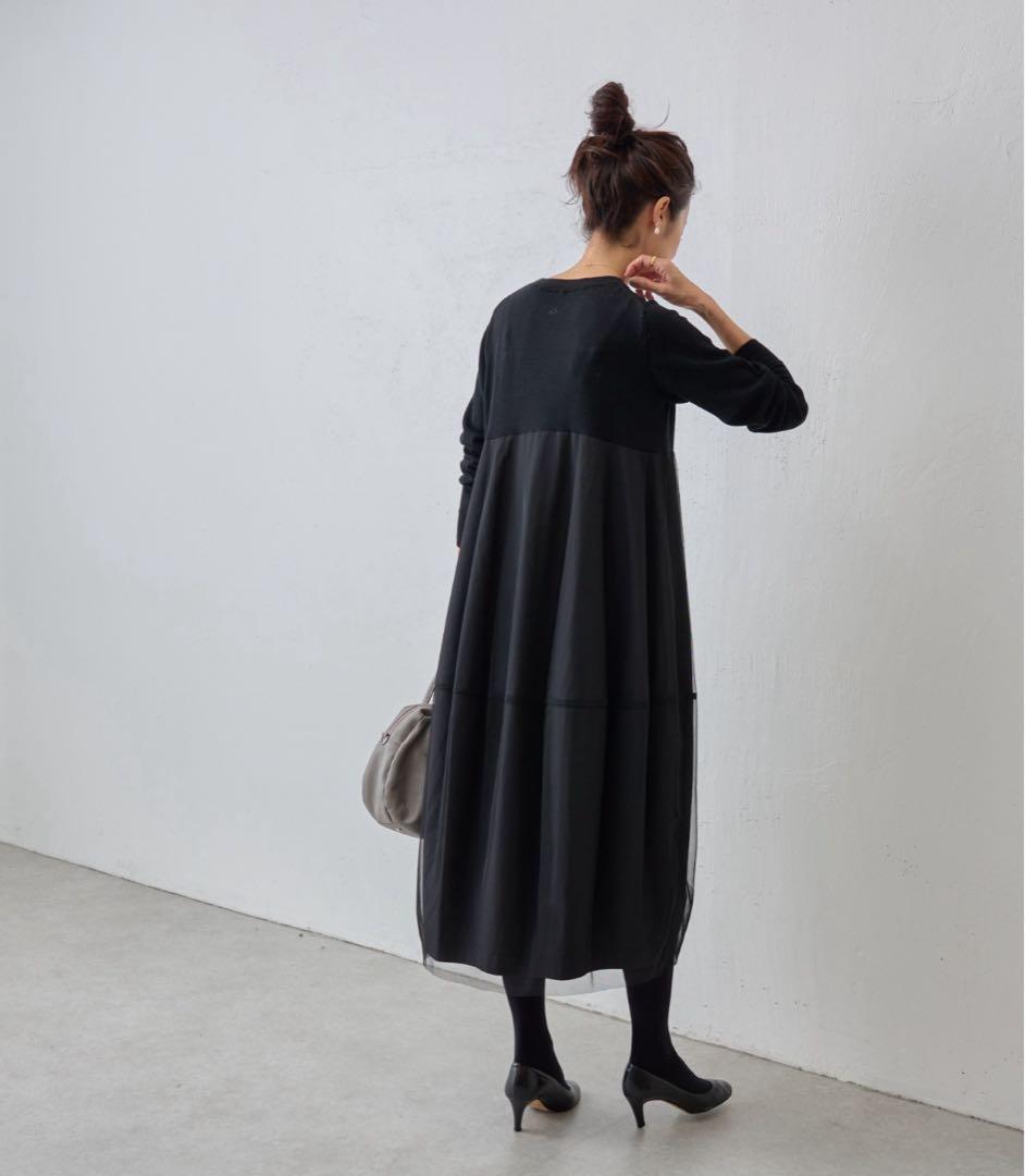 美品 ビアズリー beardsleyニットチュール マル ワンピース ブラック