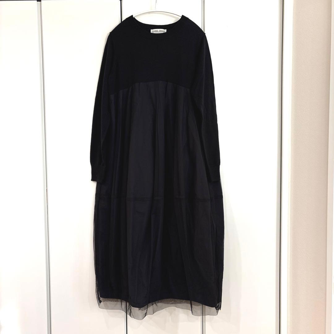 美品 ビアズリー beardsleyニットチュール マル ワンピース ブラック