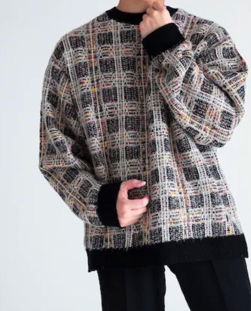 イロコイ Iroquois ニット M スラブ チェック マルチカラー セーター