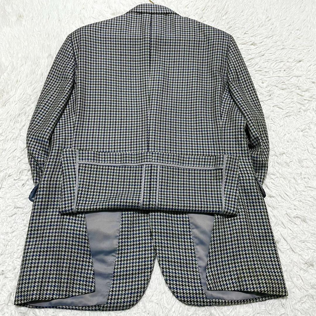 XL相当　バーバリー　カシミヤ　テーラードジャケット　千鳥格子柄　ブルーグリーン