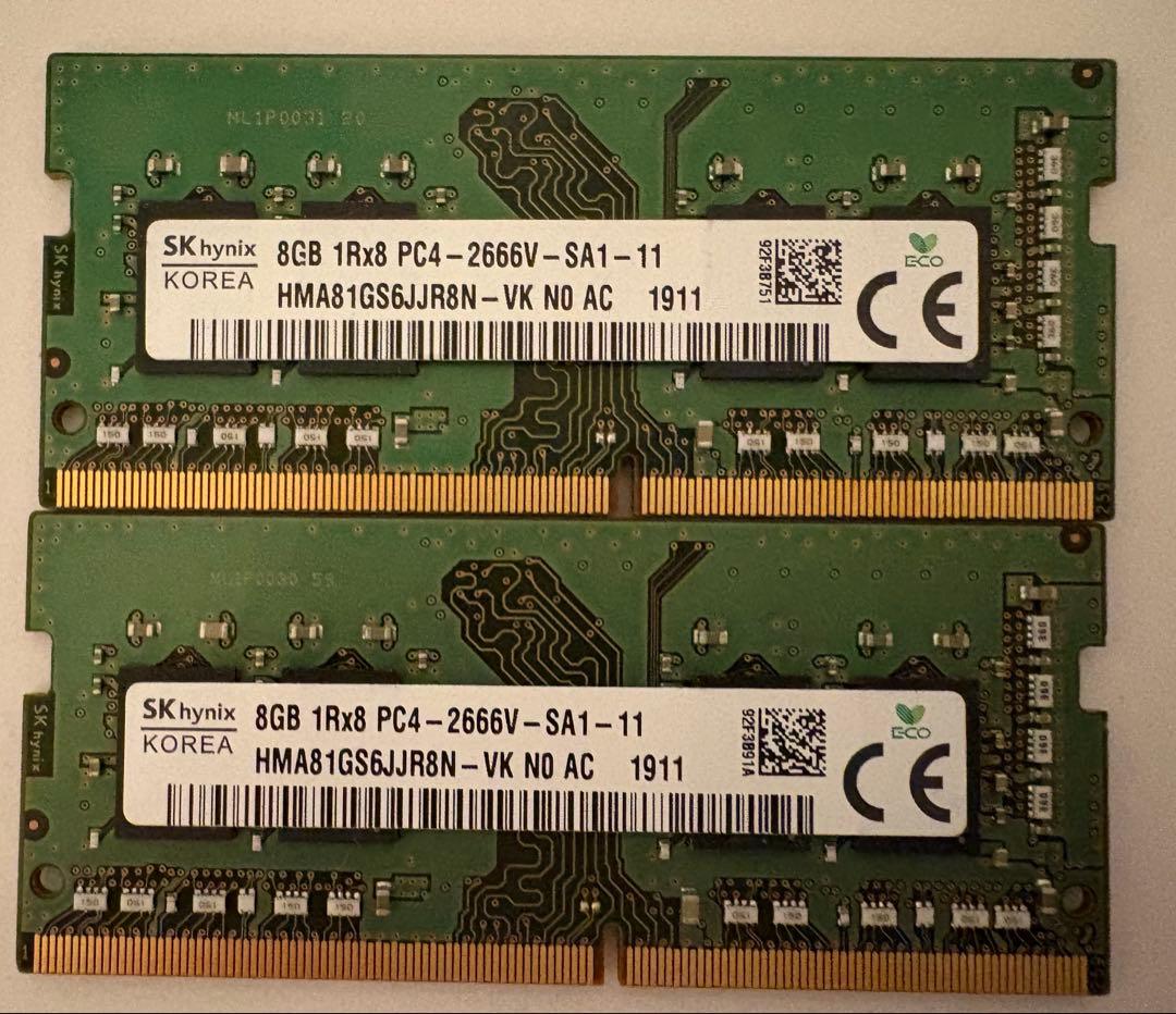 SK hynix 8GB DDR4 PC4-2666Vメモリー2枚
