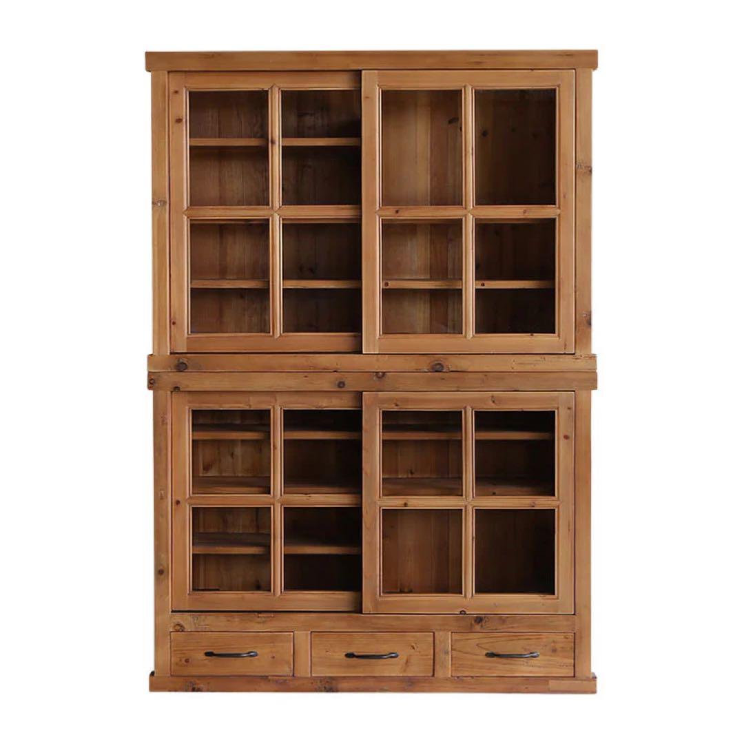 ナチュラルウッドガラス扉キャビネット