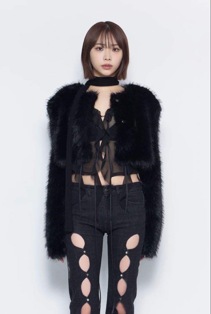 ジャケット・アウター theredthread S fur jacket short black