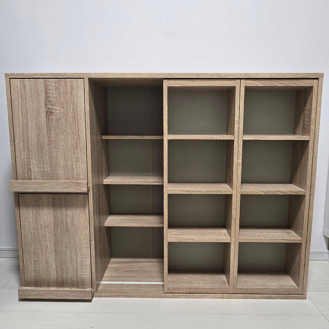 【完成品】幅120.5cm スライド棚付きオープンシェルフ 大容量 LOWYA