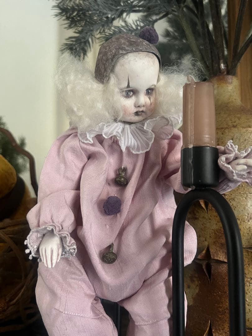 人形 ピンクの布製ピエロ人形
