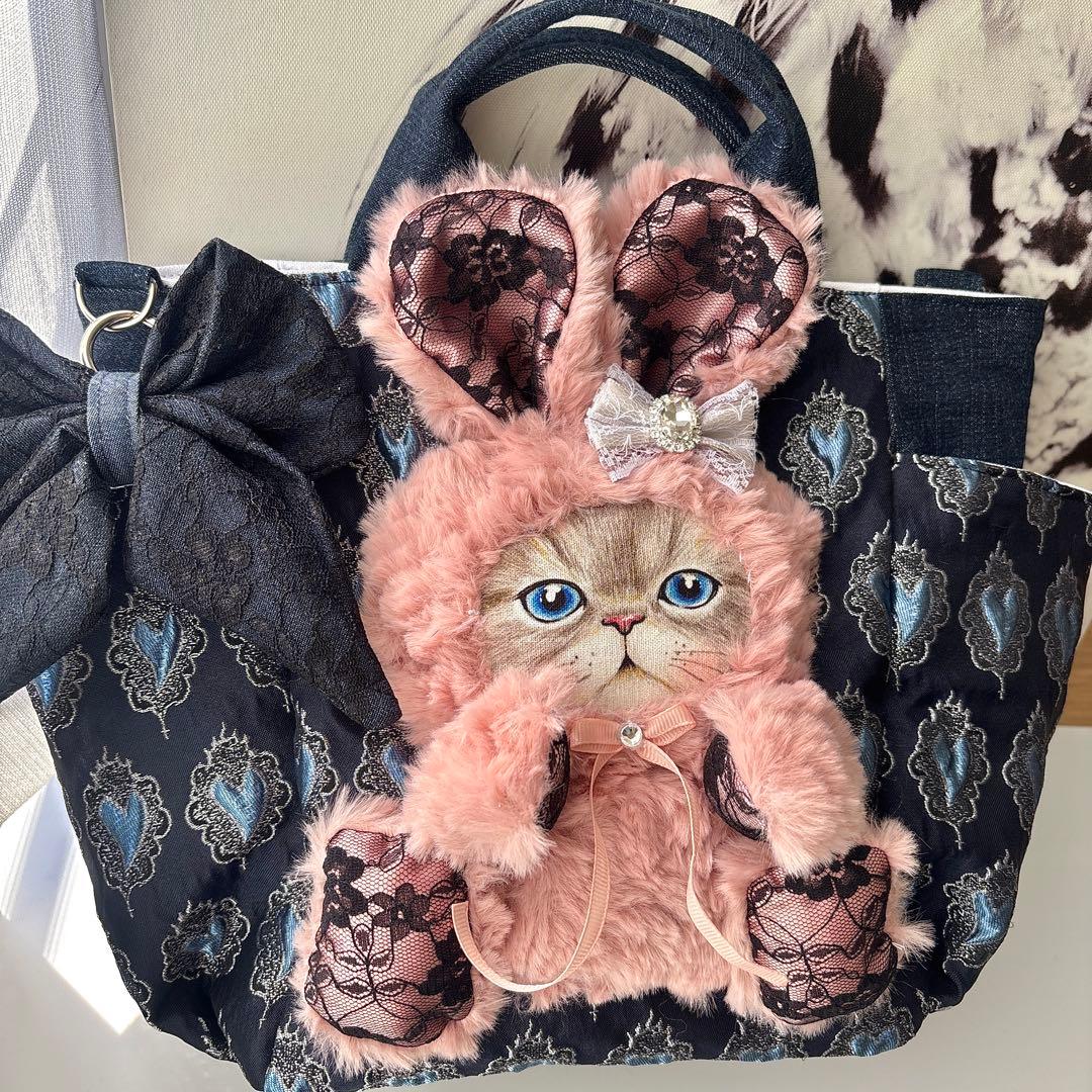 m*e様 コヤンイサムチョン　ルミちゃん　バック　艶ハート　ネイビー　ピンクファ