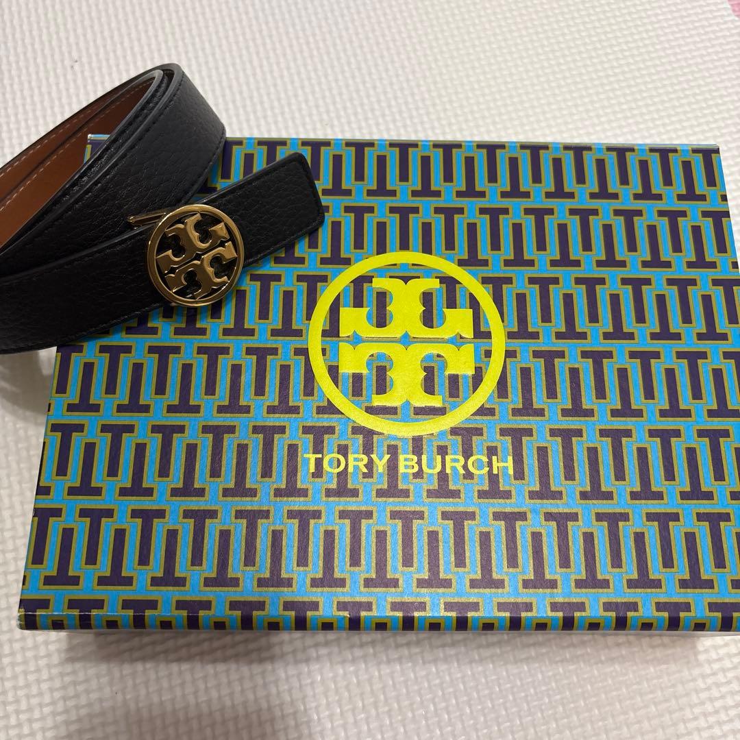 【美品】 TORY BURCH ブラックレザーベルト Sサイズ