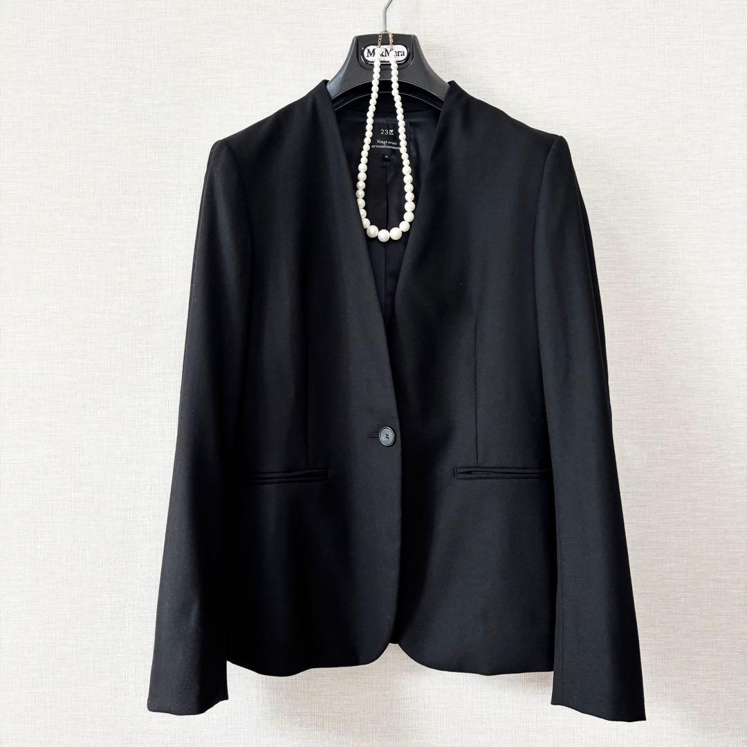 極美品✨23区 ウールリッチサキソニー ノーカラージャケットスーツ セットアップ