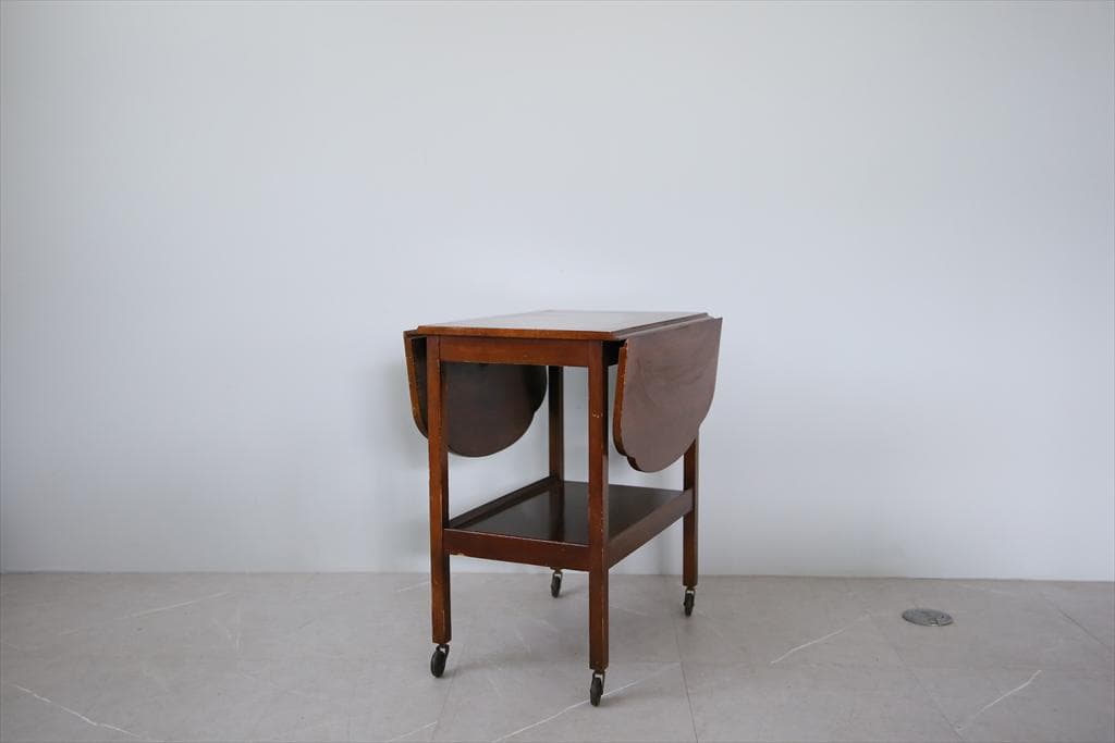 英国アンティーク木製ドロップリーフトロリーテーブル/収納式ワゴン机(89-197