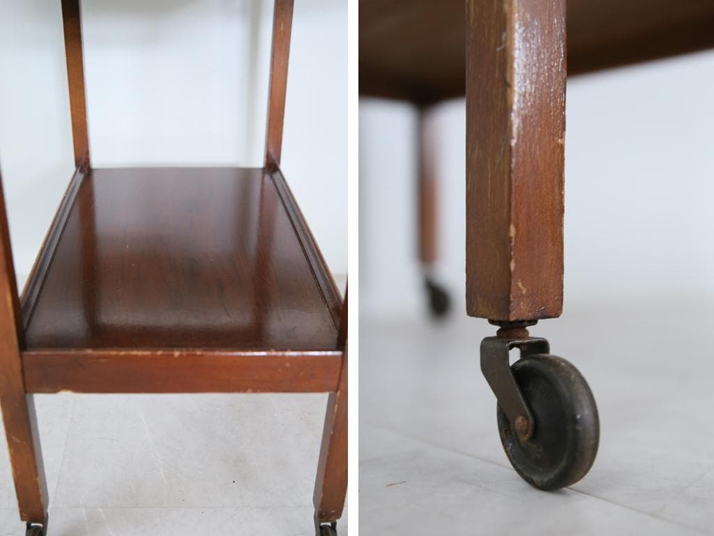 英国アンティーク木製ドロップリーフトロリーテーブル/収納式ワゴン机(89-197