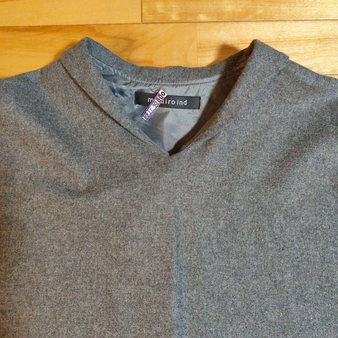 ミズイロインド　ウール混ボックスワンピース　ロング　コクーン　スキッパーカラー