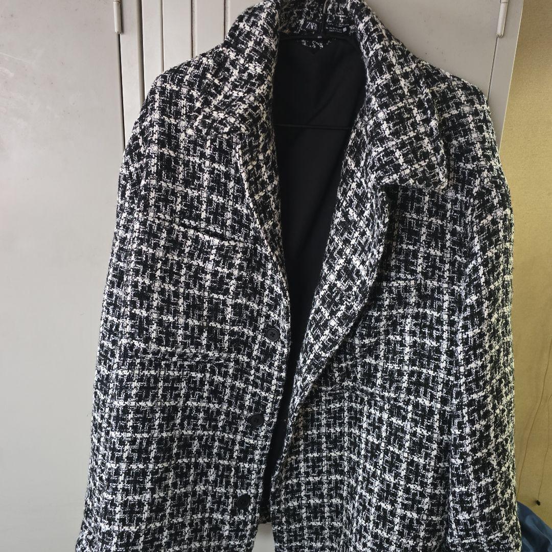 ド*ル様 ZARA テーラードジャケット XL ブラック・ホワイト　エレガントで