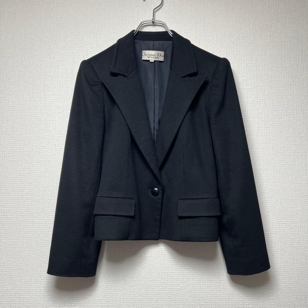 美品✨ クリスチャンディオール ウール ショートテーラードジャケット 黒 M