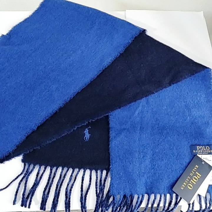 新品 POLO RALPH LAUREN ストール ブルー×ネイビー ウール
