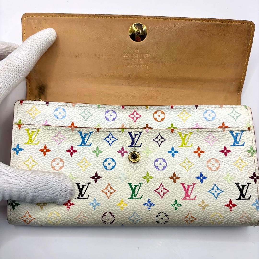 正規品 ルイヴィトン サラ マルチカラー 折り財布 総柄 pvc レザー ボタン
