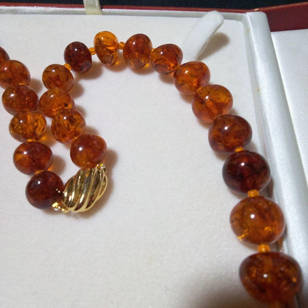 オレンジ アンバービーズ ネックレス