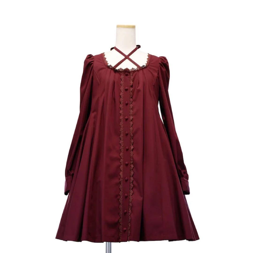 Sheglit クロスリボンフレアワンピース★ボルドー ロリータ