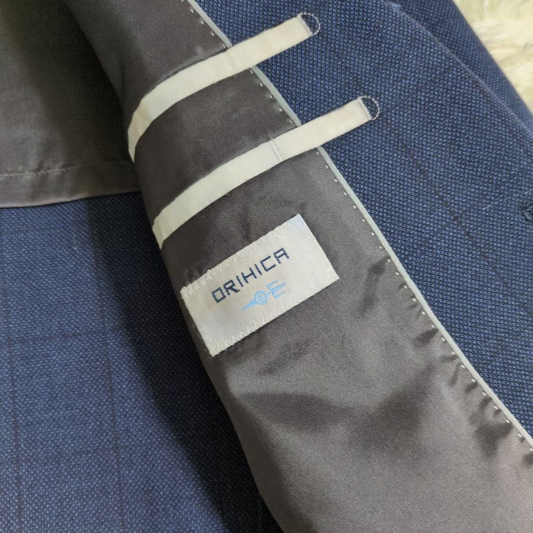 オリヒカ　スーツ　スリーピース　ベスト　チェック　ネイビー　AB6