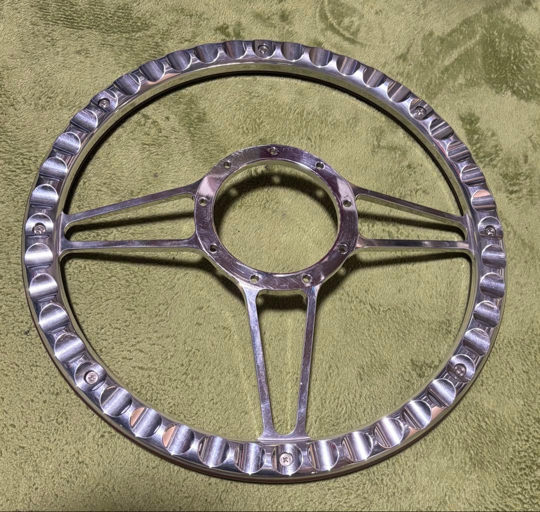 ビレットステアリング ブラウンレザー ホーンボタン付き 35cm 中古品 送料込