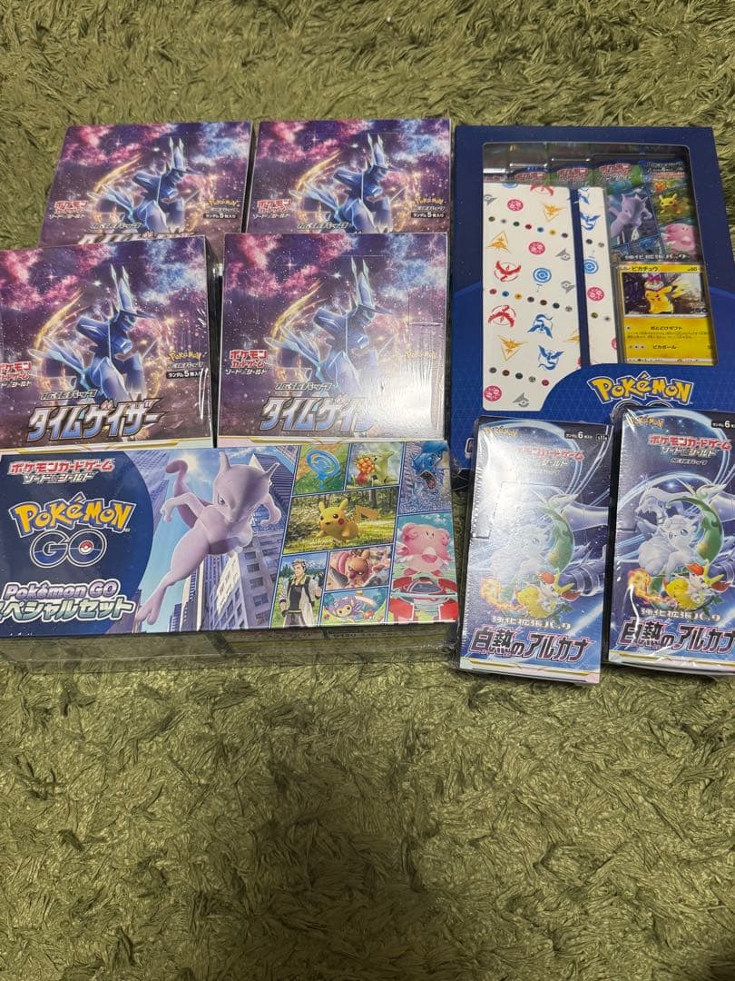 【シュリンク未開封】タイムゲイザー4箱＆白熱のアルカナ2箱、ポケモンGO2箱+1