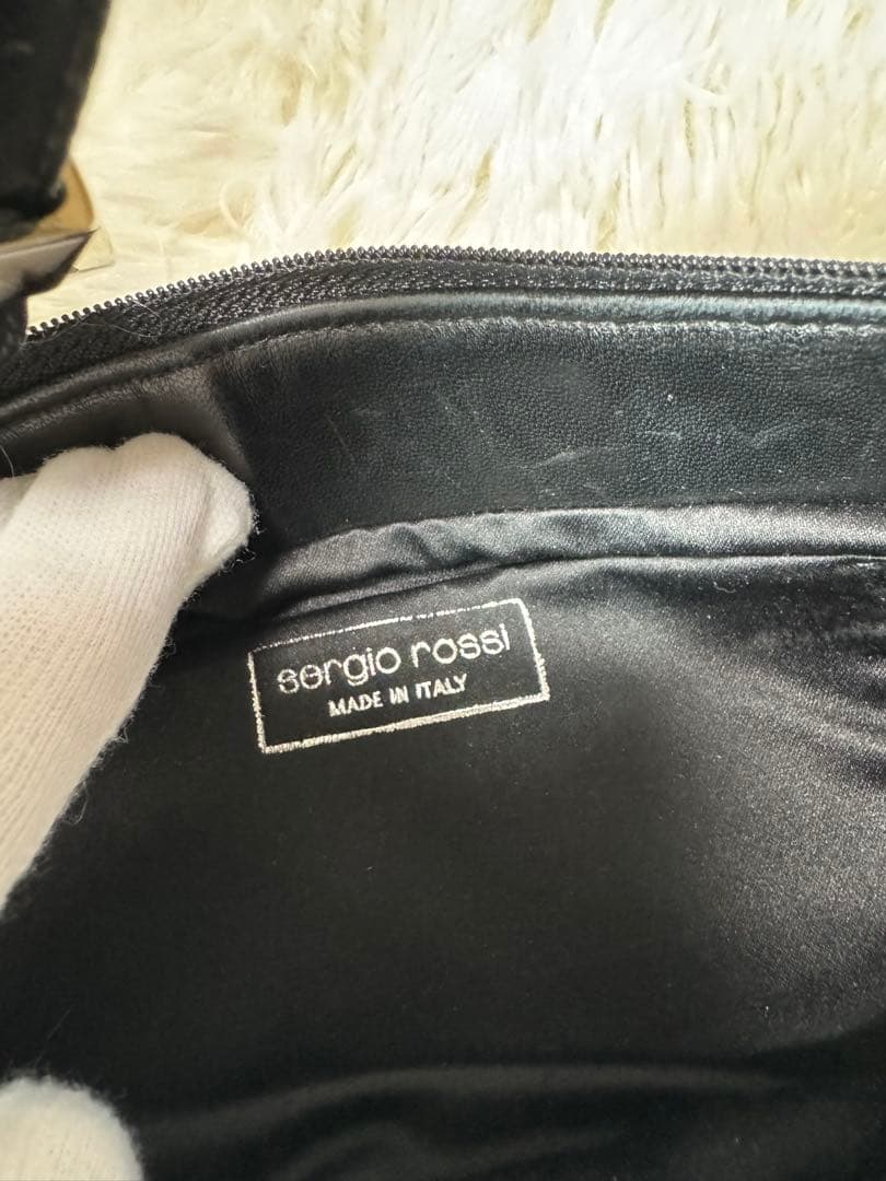 Sergio Rossi ビジュー付きブラックサテンパーティーバッグ